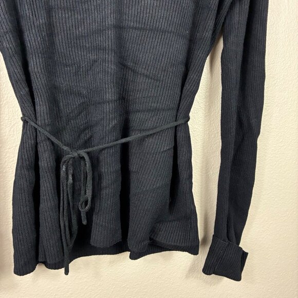 BCBGMAXAZRIA V-Neck Ribbed Long Sleeve Sweater with Waist Tie Large Minimalist - Picture 3 of 6